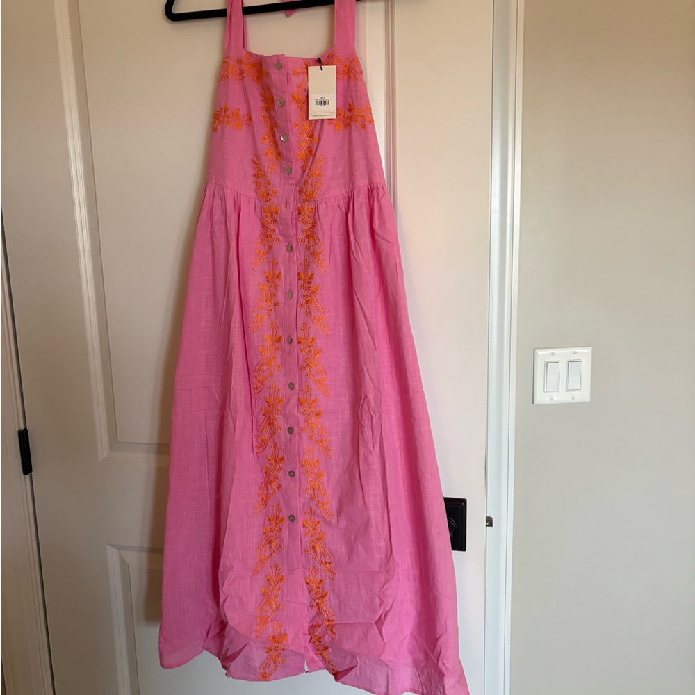 Pink and Orange Embroidered Maxi Dress